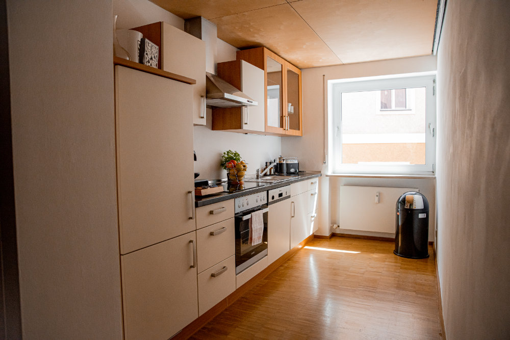 Apartment Passau - voll ausgestattete Küche mit Geschirrspüler, Nespresso-Maschine, Edelstahl-Herd, Backofen